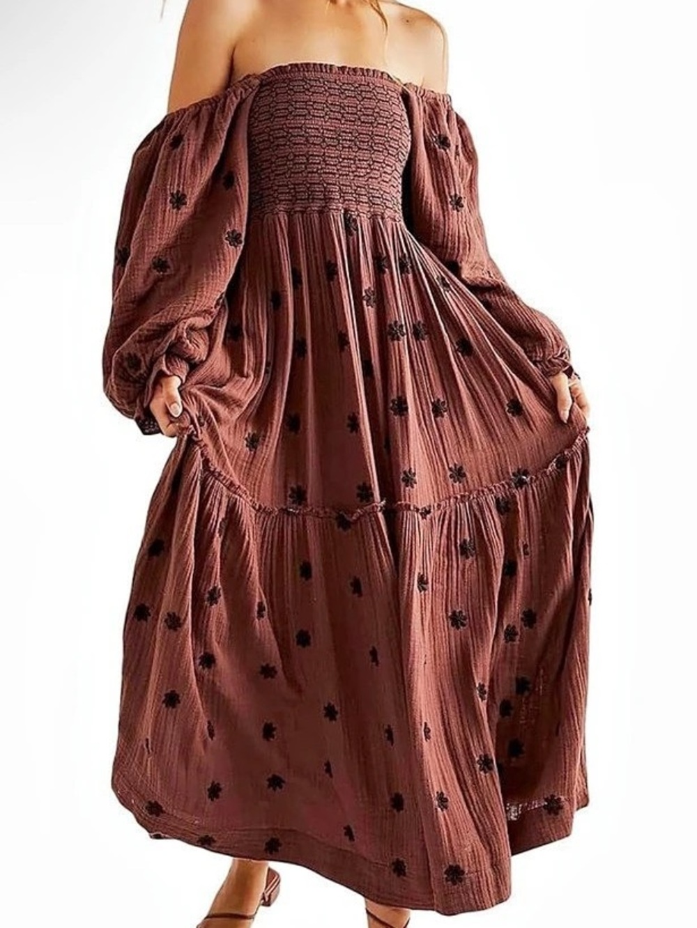 Free People Dahlia Embroidered Maxi Dress Brown - Amazon Dupe